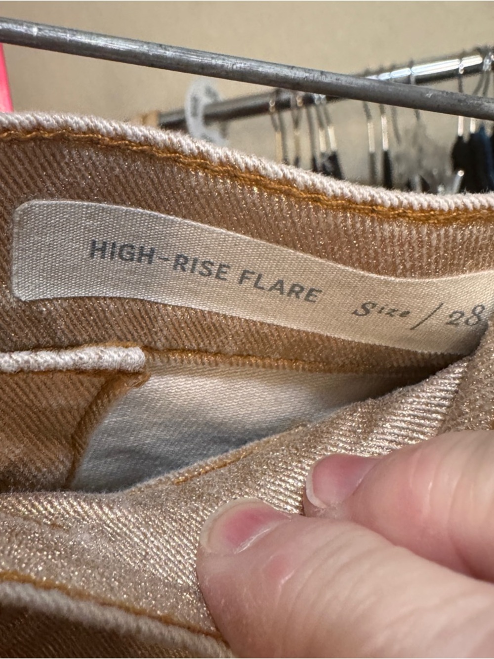 Anthropologie Pilcro Coated High-Rise Cropped Flare Gold Metallic Jeans Size 28 - Picture 12 of 12